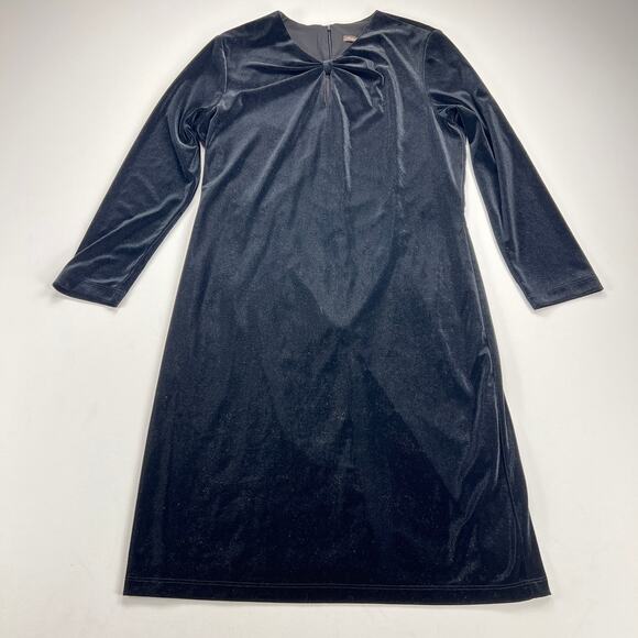 J. McLaughlin Black Ellie Velour A-Line Shift Dress Knot Ruched V-Neck Size M - Picture 11 of 11